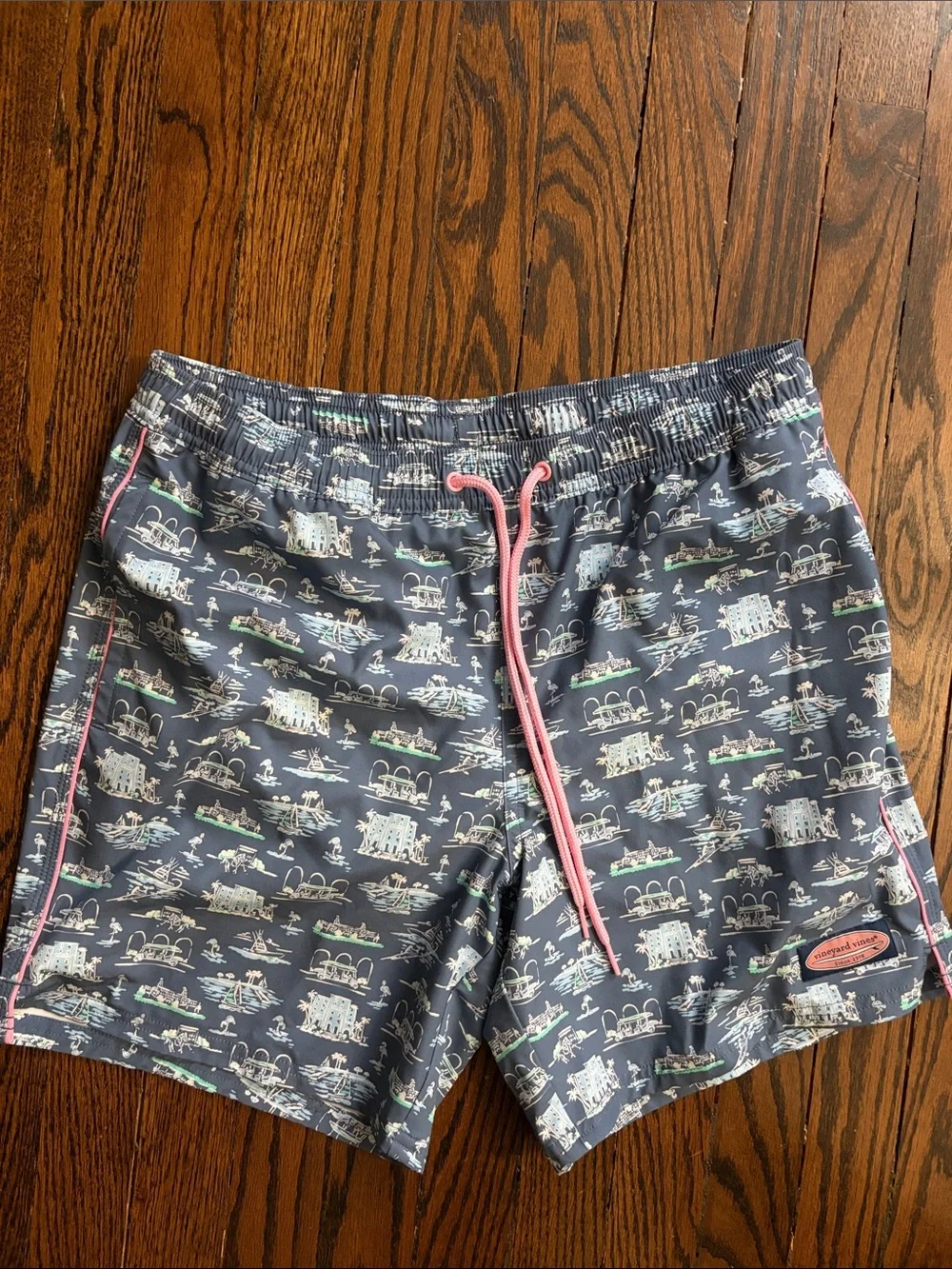 Vineyard Vines Navy Swim Shorts with Seafoam Accents